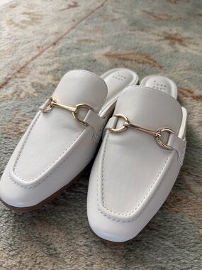 White Women's Slip-On Mules with Gold Bit Detail